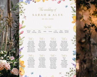 Garden Floral Wedding Seating Chart Sign, A0, A1, A2 Personalised Wedding Table Plan, Wedding Decor, Watercolour Flowers, Table Planner