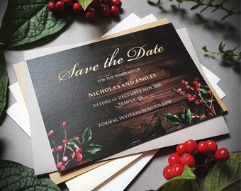 Winter Dark Christmas Save the Date Cards Or Save the Evening or Weekend With Envelopes - Any Colour or Message - Save the Date Wedding Card