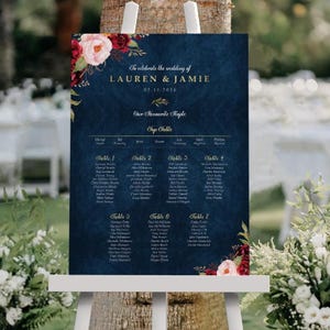 Blue Burgundy Wedding Seating Chart, A1, A2 Personalised Wedding Table Plan, Wedding Decor, Wedding Gift, Table Planner, Seating Chart Sign