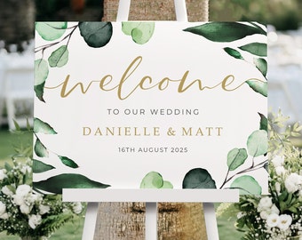 Wedding Welcome Sign, A1, A2 Personalised Wedding Signs, Wedding Decor, Wedding Gift, Welcome Wedding Board, Eucalyptus Wedding Sign