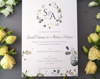 White Floral wedding Invites - A5 wedding Invites With Envelopes - RSVP Cards -  - Wedding Invites or Evening