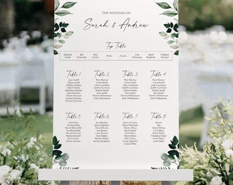Greenery Wedding Seating Chart, A1, A2 Personalised Wedding Table Plan, Wedding Decor, Table Planner, Seating Chart Sign