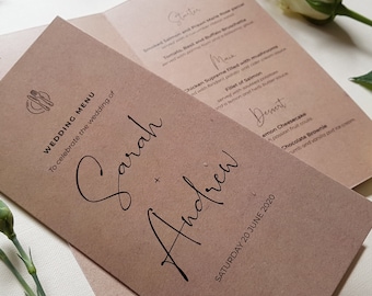 Personalised Wedding Menus - Folded Menus - Personalised Wedding Menus for the venue - Wedding Table Decorations - Wedding Decor