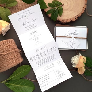Minimal Wedding Invitation Set in Any Colour - Simple Concertina Trifold Luxury Wedding Invites with Envelopes