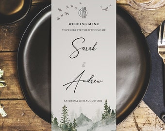 Misty Forest Personalised Wedding Menus - DL Size Menus - Personalised Wedding Menus for the venue - Table Decorations - Wedding Decor