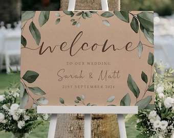 Eucalyptus Rustic Wedding Welcome Sign, A1, A2 Personalised Wedding Signs, Wedding Decor, Wedding Gift, Welcome Wedding Board