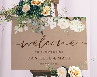 Wedding Welcome Sign, A1, A2 Personalised Wedding Signs, Wedding Decor, Wedding Gift, Welcome Wedding Board, Rustic Floral Wedding Sign