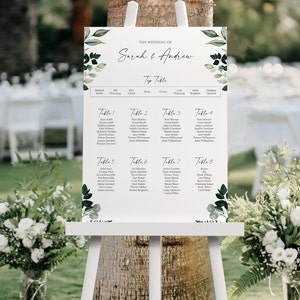 Greenery Wedding Seating Chart, A1, A2 Personalised Wedding Table Plan, Wedding Decor, Table Planner, Seating Chart Sign