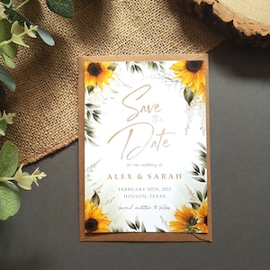 Sonnenblumen Save the Date Karten oder Sparen Sie den Abend oder das Wochenende mit Umschlägen - Save the Dates Hochzeitsankündigung