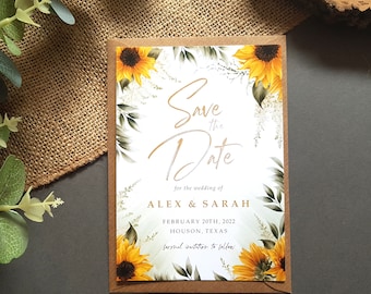 Sunflowers Save the Date Cards or Save the Evening or Weekend With Envelopes - Save the Dates Wedding Announcement