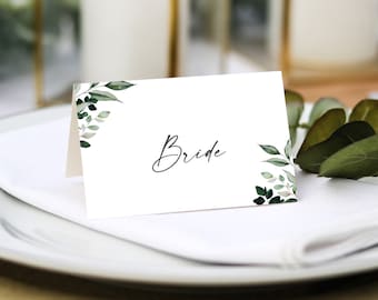 Tarjetas de lugar de boda Greenery / Impresión del nombre del invitado incluida + Opciones de menú / Configuración del lugar de la boda / Cualquier fuente de color / Tarjetas de lugar de nombre