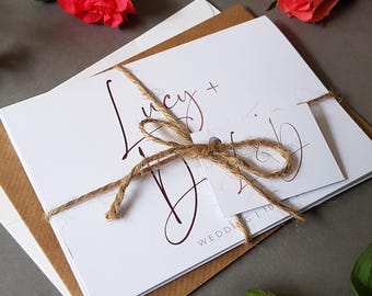 Minimalist Script Wedding Invitation Set in Any Colour - Concertina Trifold Wedding Invites - Calligraphy Wedding Invites with Envelopes