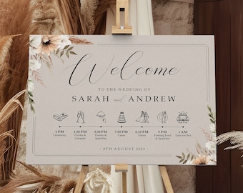 Boho Order of the Day Wedding Welcome Sign in Any Colour, A1, A2 Personalised Wedding Signs, Welcome Wedding Board, Wedding Sign