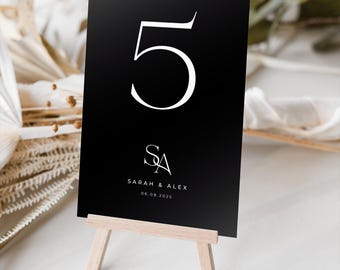 Black Monogram Table Numbers or Table Names | Any Colour Font | A5 double sided cards | Weddings | Dinner or Gala Event