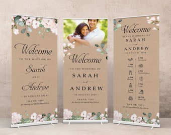 Blush Rustic Wedding Pop Up Roller Banner with Stand | Order of Day Welcome Banner | Personalised Wedding Sign, Welcome Wedding Sign