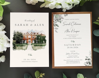 DIGITAL Venue E-Invite Watercolour Wedding Invitation, Sketch Illustration Painting Drawing
