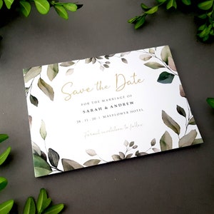 Cartes "Retenez cette date" en eucalyptus ou réservez une soirée ou un week-end avec des enveloppes - Faites-part de mariage réservez vos dates