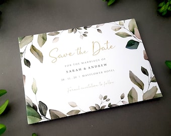 Eucalyptus Save the Date Cards or Save the Evening or Weekend With Envelopes - Save the Dates Wedding Announcement