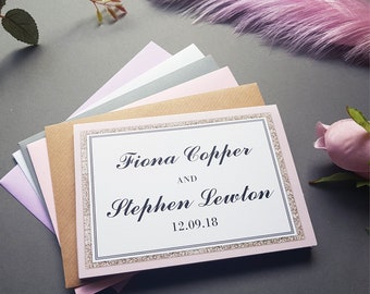 Pink & Silver Wedding Invitation Set  In Any Colour - Concertina Trifold Luxury Wedding Invites with Choice of Envelopes