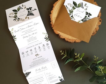 Greenery Wedding Invitation Set - Concertina Trifold Wedding Invites - Eucalyptus Luxury Wedding Invites