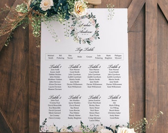Wild Floral Wedding Seating Chart, A1, A2 Personalised Wedding Table Plan, Wedding Decor, Wedding Gift, Table Planner, Seating Chart Sign