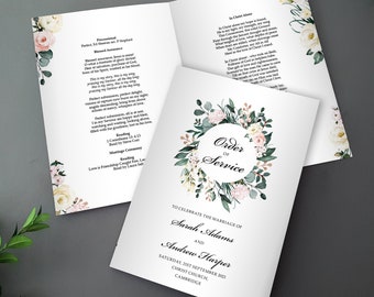 Wildflower Floral Order of Service for Weddings | Order of the Day | A4 folded to A5 Wedding Programmes or booklets