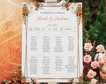 Autumn Copper Wedding Seating Chart, A1, A2 Personalised Wedding Table Plan, Wedding Decor, Wedding Gift, Table Planner, Seating Chart Sign