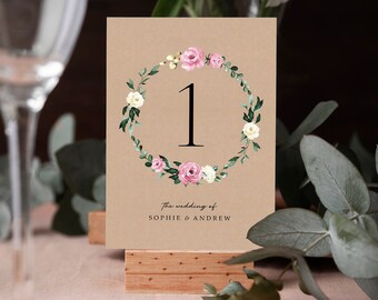 Rustic Blush Pink & White Floral Table Numbers or Table Names | Any Colour Font | A5 double sided cards | Weddings | Dinner or Gala Event