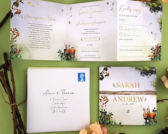 Woodland Wedding Invitation Set  With Envelopes & Rustic Rustic Rustic Twine  Trifold Wedding Invites  Nature Forest Summer Wedding Invites
