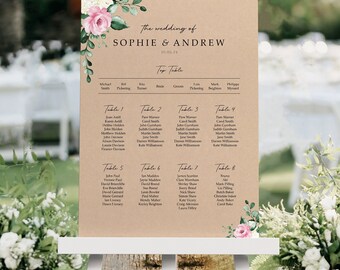 Rustic Pink & White Floral Wedding Seating Chart, A1, A2 Personalised Wedding Table Plan, Wedding Decor, Table Planner, Seating Chart Sign