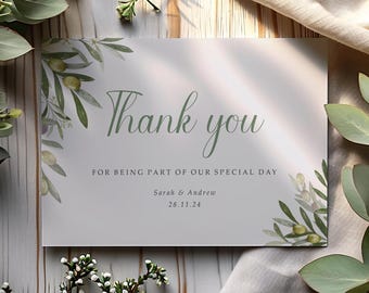 Olive Wedding Thank You Cards With Envelopes - Any Thank You Message or Wedding Favour Message
