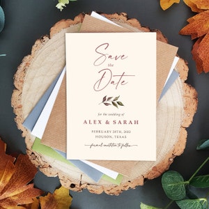 Autumn Fall Leaf Save the Date Cards or Save the Evening or Weekend With Envelopes - Save the Dates Wedding Announcement