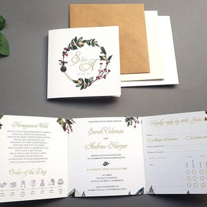 Winterhochzeits-Einladungsset - Concertina-Trifold-Luxushochzeits-Einladung mit Auswahl an Umschlägen - Weihnachtshochzeit