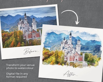 Personalised Watercolor Scenic: Wedding Venue, Memorable Places, Portrait, Pets (Your own Image)