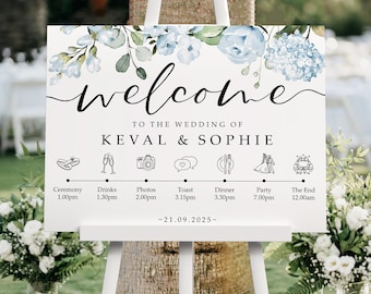 Cornflower Blue Order of the Day Wedding Welcome Sign, A1, A2 Personalised Wedding Signs, Welcome Wedding Board