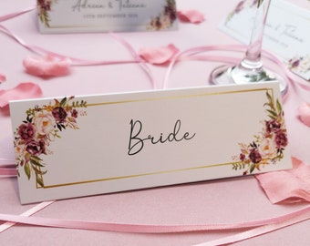 Blush Gold Place Card, Floral Place Cards, Place Settings, Place Names, Table Settings, Seating, Table Decor, Guest Names & Menu Choices