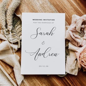Elegantes Hochzeitseinladungs-Set oder Empfang lädt ein, einschließlich Umschläge, A6-flache Karte, die Hochzeit einlädt - Schrift minimalistisch