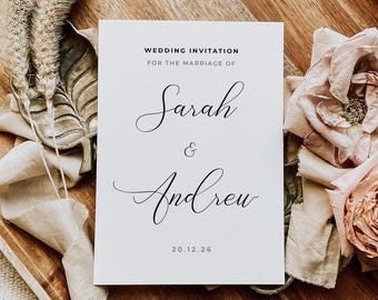Elegant Wedding Invitation Set or Reception Invites Including Envelopes, A6 Flat Card Wedding Invites - Script minimalist