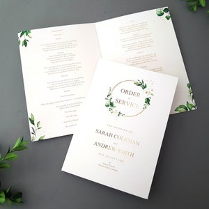White Gold Rings Order of Service for Weddings | Order of the Day | A4 folded to A5 Wedding Program or booklets