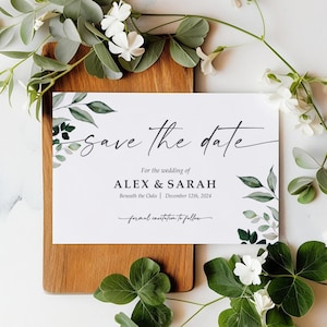 Biglietti Save the Date con foglie verdi o Save the Evening con buste - Annuncio di matrimonio Save the Date con foglie verdi