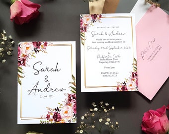 Blush Gold Wedding Invitation Set or Evening Invitation, Reception Invites Including Envelopes, A6 Flat Card Wedding Invites