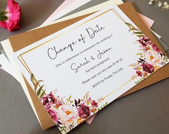 Change of Date Cards, Postponed Wedding Cards With Envelopes, Wedding Date Changed Cards - Save the Date Cards