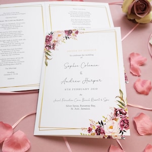 Blush Gold Orden der Service für Hochzeiten | Tagesordnung | A4 gefaltet auf A5 Hochzeitsprogrammen oder Heften
