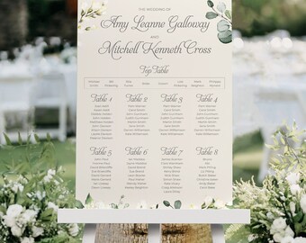 White Floral Wedding Seating Chart, A1, A2 Personalised Wedding Table Plan, Wedding Decor, Wedding Gift, Table Planner, Seating Chart Sign