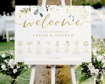 Blue & Gold Order of the Day Wedding Welcome Sign, A1, A2 Personalised Wedding Signs, Welcome Wedding Board