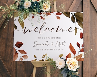 Autumn Wedding Welcome Sign, A1, A2 Personalised Wedding Signs, Wedding Decor, Wedding Gift, Welcome Wedding Board
