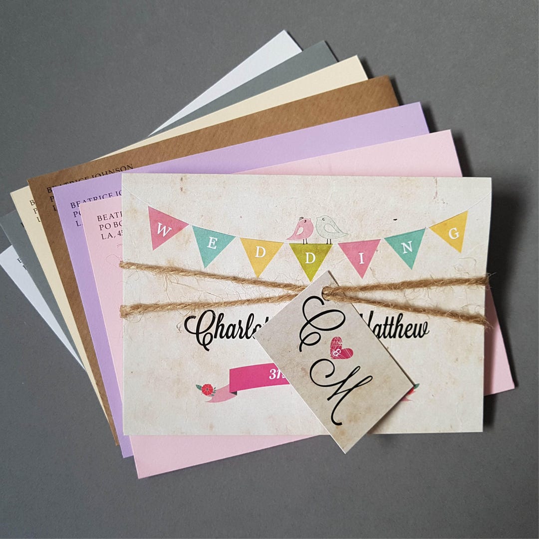 Bunting Wedding Invitation Set Concertina Trifold With Envelopes, Tags ...