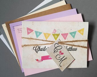 Bunting Wedding Invitation Set   Concertina Trifold  With Envelopes, Tags & Rustic Twine - Wedding Invites Or Reception Invite