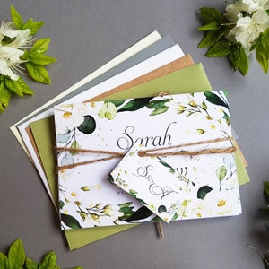 Floral Wedding Invitation Set - Concertina Trifold Eucalyptus Greenery Luxury Wedding Invites With Tags, Rustic Twine & Choice of Envelopes