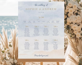 Beach Wedding Seating Chart, A1, A2 Personalised Wedding Table Plan, Wedding Decor, Table Planner, Seating Chart Sign